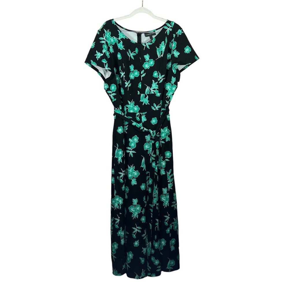 Lane Bryant Black and Green Floral Jumpsuit